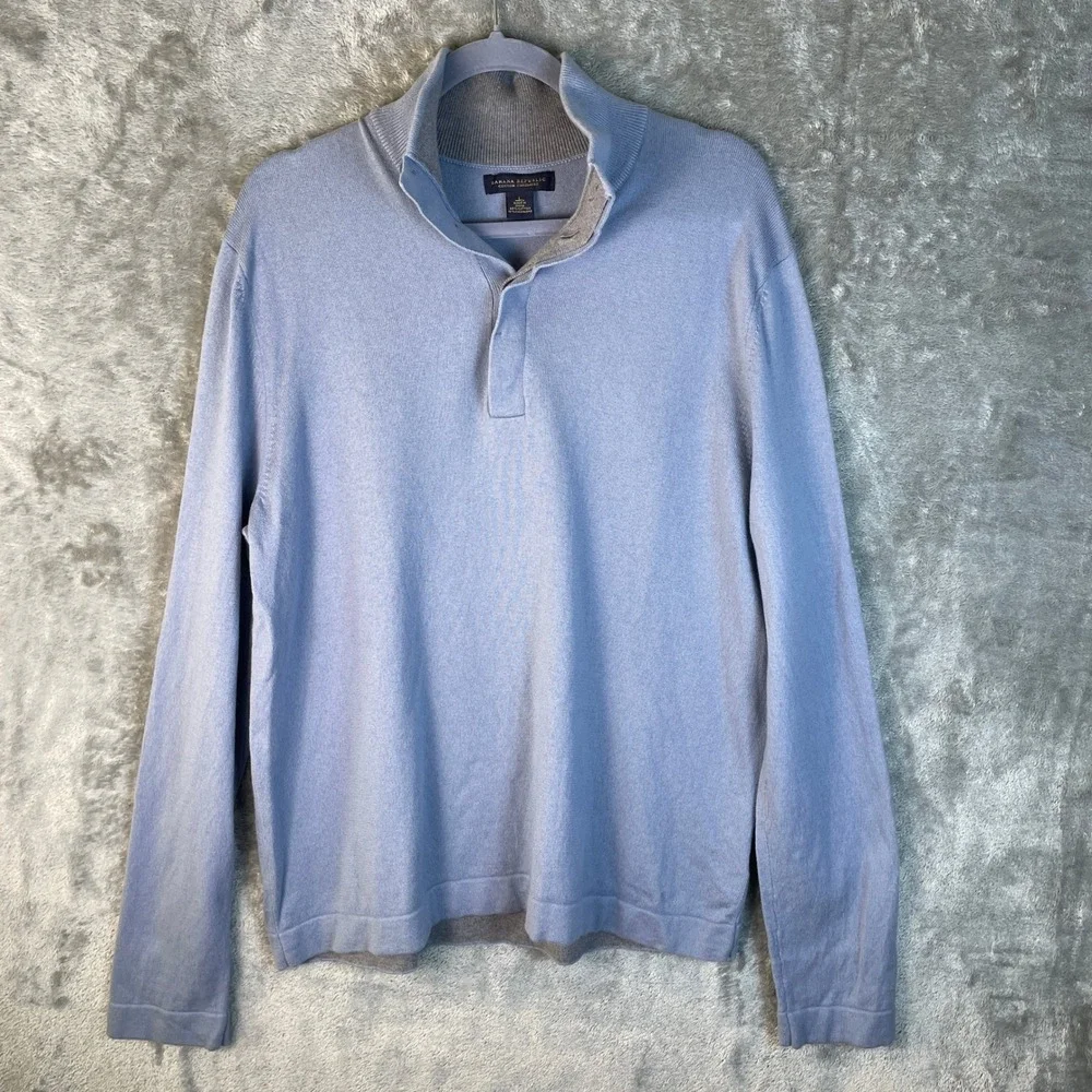 Banana Republic Sweater Mens Large Blue Mock Neck Cotton Cashmere Y2K 719646-01